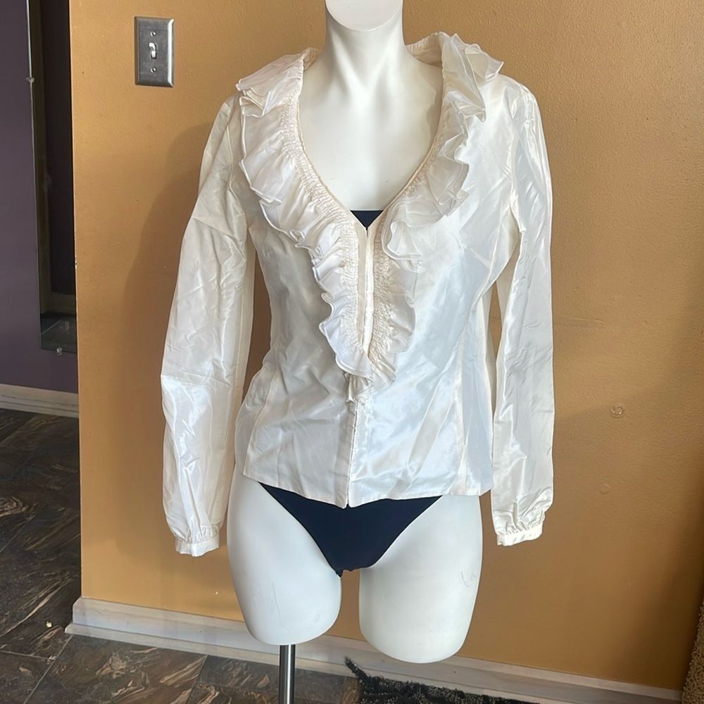 P.B. Milano (Made in Italy) 100% Silk White Ruffle blouse Size: 4 US 40 In Italy